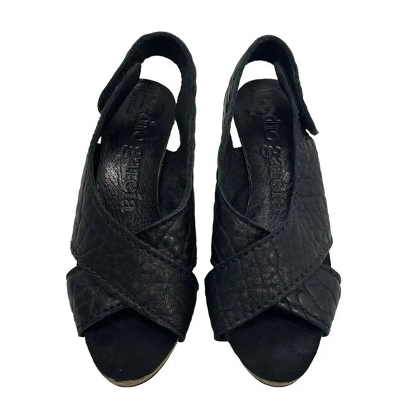 Pedro Garcia Luna Mid-Heel Slingback Sandals Soft Suede Cork Black Size 7.5 - Picture 2 of 9